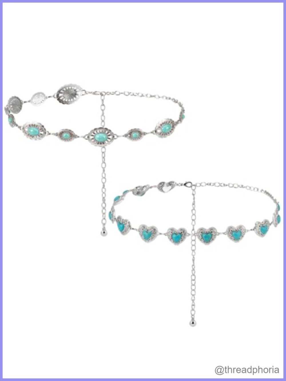 Turquoise Inlay Waist Chain Set Alloy Western Adjustable Belly Belt